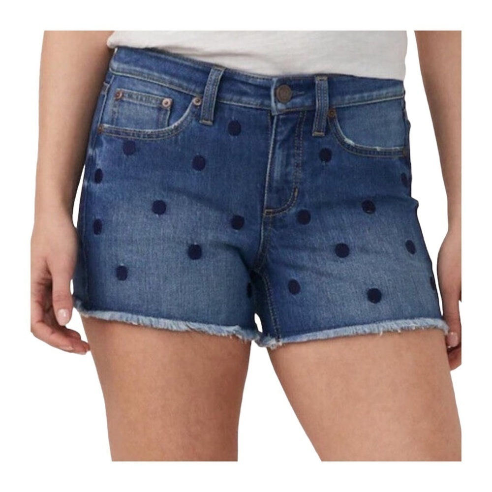 LC Lauren Conrad Womens Mid Rise Polka Dot Raw Hem Jean Shorts Summer Sz 10 New